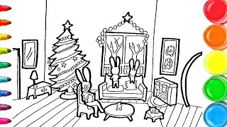 dessin et coloriage Simon le lapin sapin de noël  draw and color for kids TT123 [upl. by Sisely]