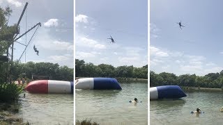 Man Launches Pals Into Air Jumping By On Inflatable [upl. by Mano637]