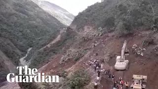 People swept away by mudslide as mountainside collapses in Bolivia [upl. by Artamas]